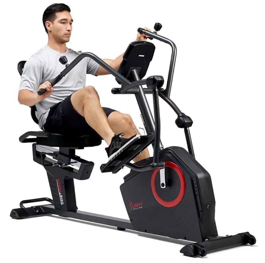 Sunny Health & Fitness Elite Recumbent Cross Trainer & Elliptical Machine with Arm Exercisers for Home Arm/Leg Training, Easy Ad