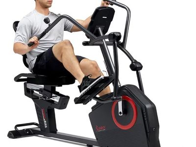 Sunny Health & Fitness Elite Recumbent Cross Trainer & Elliptical Machine with Arm Exercisers for Home Arm/Leg Training, Easy Ad