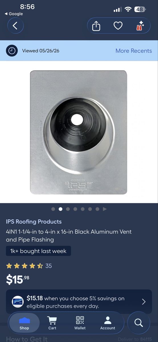 1 1/4 to 4” aluminum vent and pipe flashing