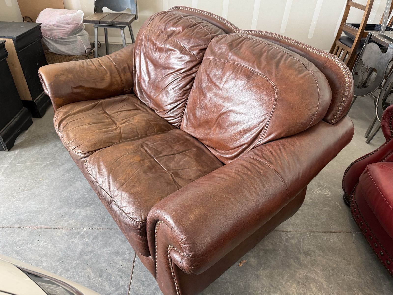 Leather love seat / sofa / couch and chair