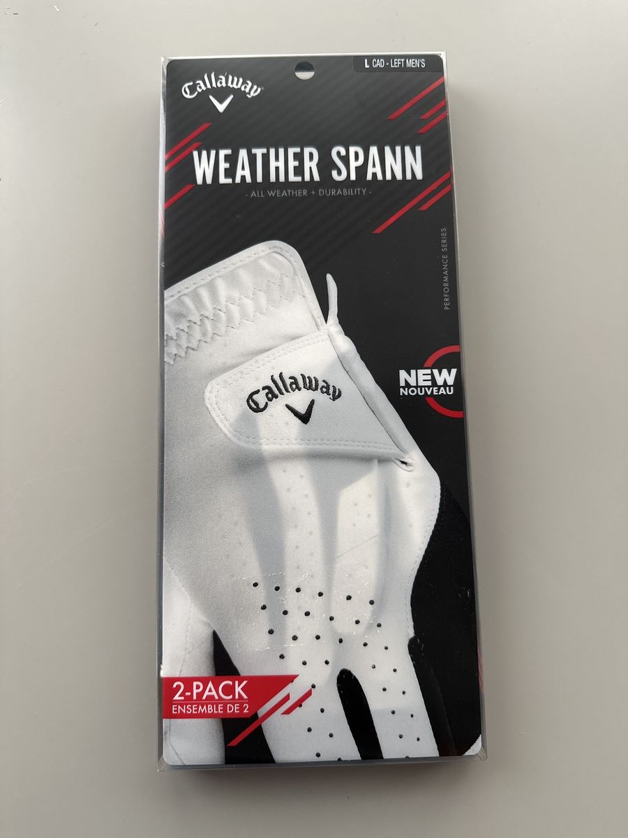 Callaway Weather Spann Golf Gloves - Men's Left Hand, Large Cad, 2-Pack, All-Weather Durability