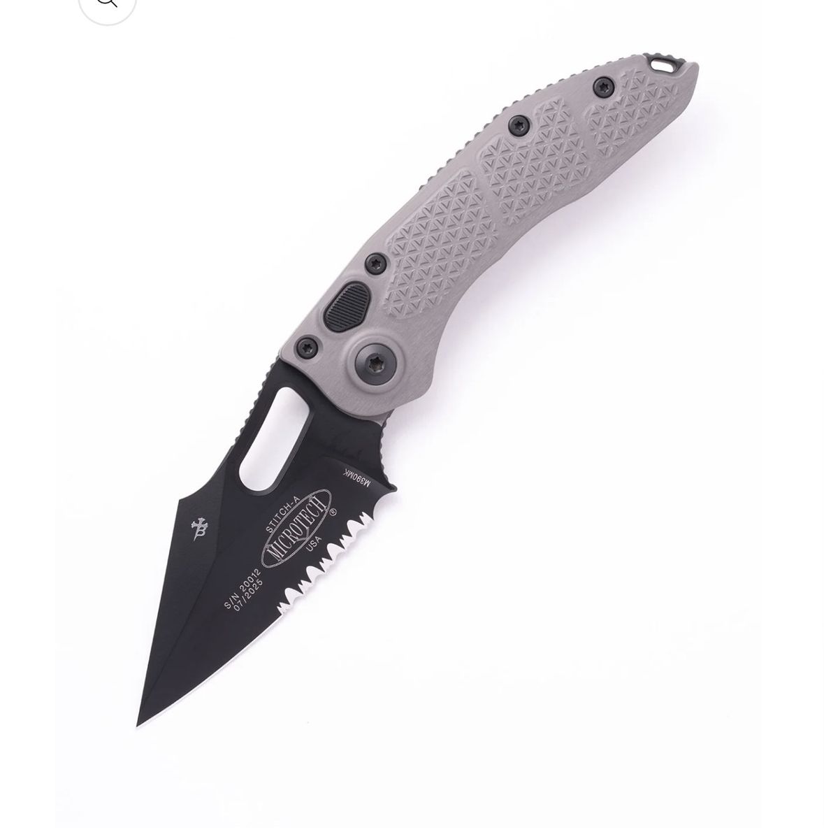 Microtech Stitch-A Black Partial Serrated Blade Knife, clear Handle - New