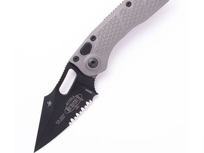 Microtech Stitch-A Black Partial Serrated Blade Knife, clear Handle - New