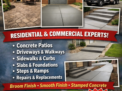 Residential & Commercial Concrete | Patios, Driveways, Sidewalks, Footings & Foundations | Free Quote |
