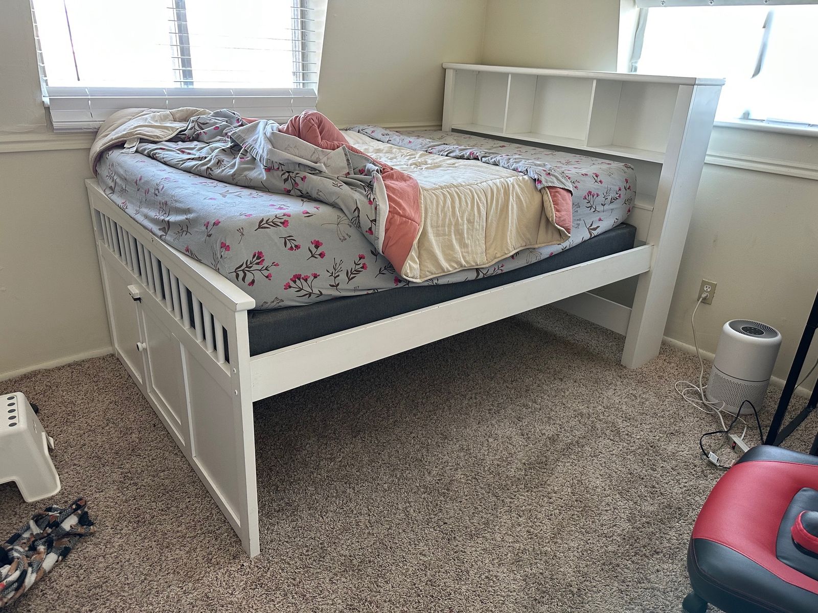 wooden bed frame, FULL, high off the ground (full size mattress not included)