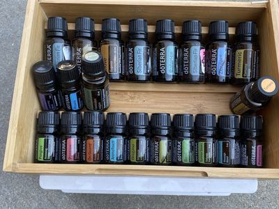 Large Lot of doTERRA Essential Oils - 20+ Bottles, Many Unopened, w/ Bamboo Storage Box