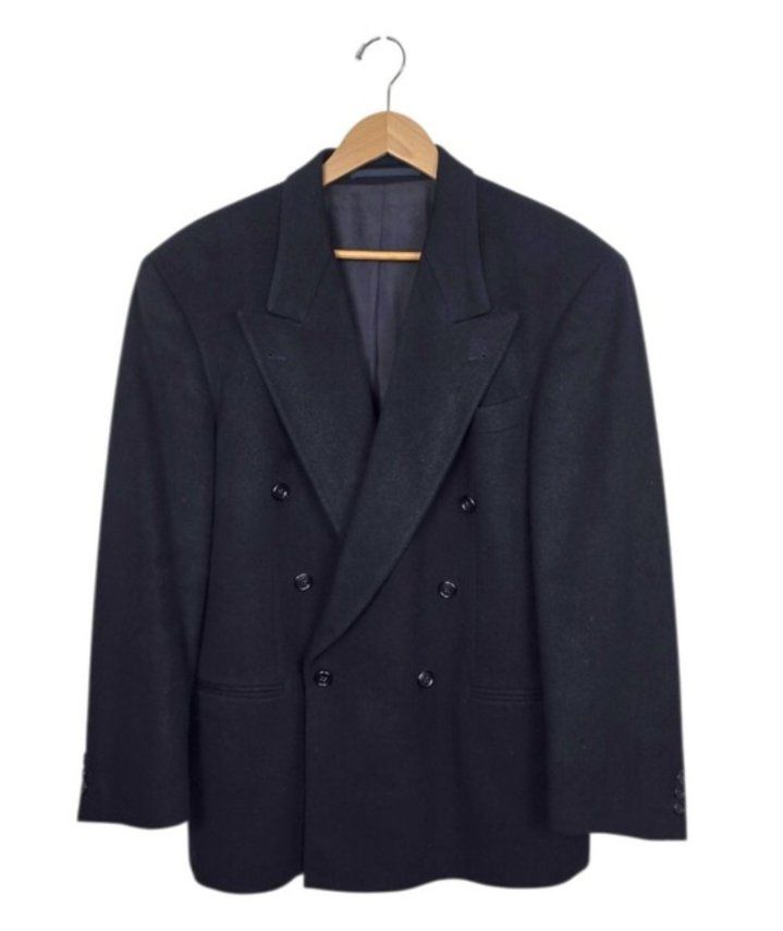 Vtg Hugo Boss Cecil Gee Midnight Navy Cashmere Wool Double Breasted Blazer 40R