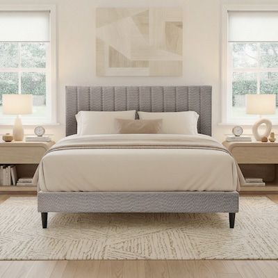 King size Gray Wood Tufted Bed Frame with Headboard