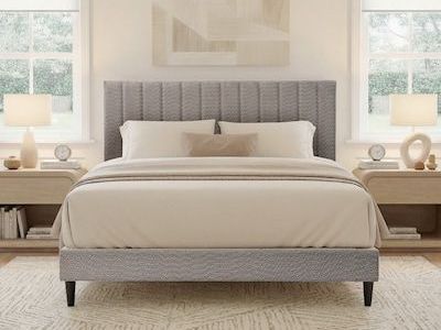 King size Gray Wood Tufted Bed Frame with Headboard