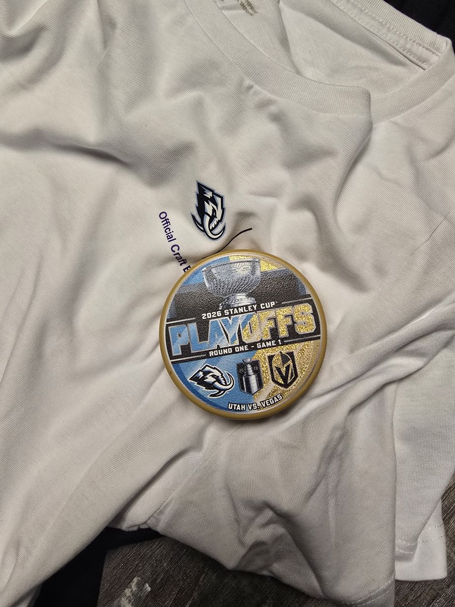 Game 1 playoff puck Knights VS Mammoth