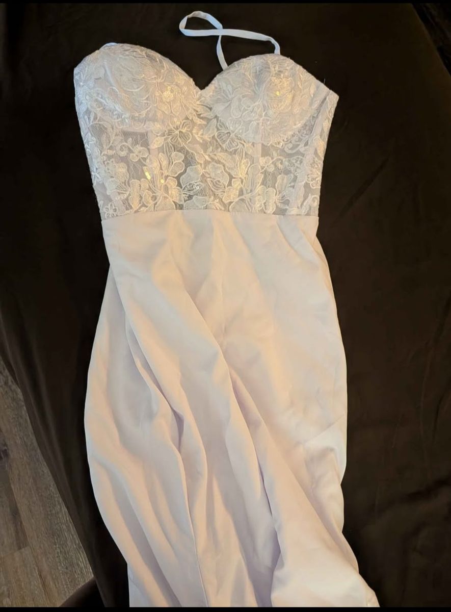 White Lace Top Strapless Formal Wedding Dress