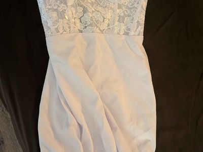 White Lace Top Strapless Formal Wedding Dress