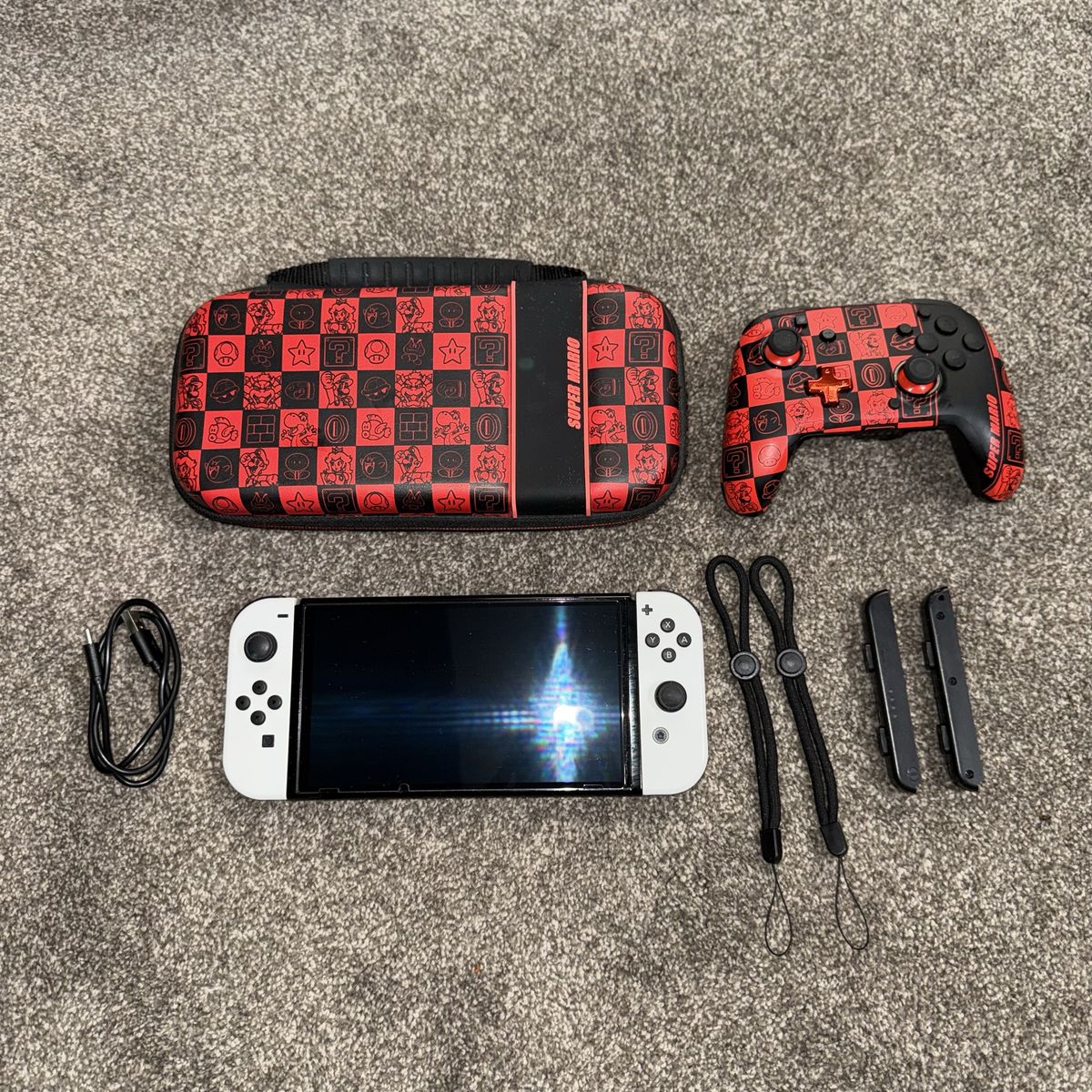 Nintendo Switch OLED Bundle w/ Super Mario Red Controller & Case