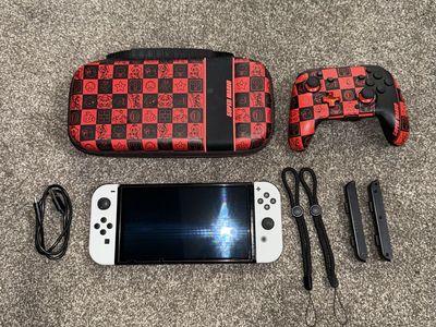 Nintendo Switch OLED Bundle w/ Super Mario Red Controller & Case