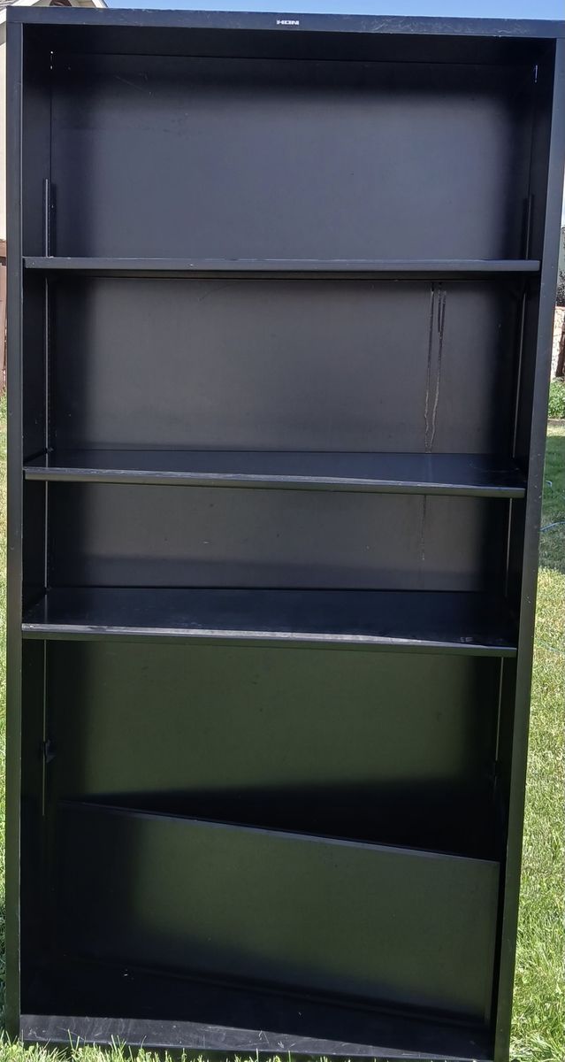 Black Metal Bookshelf 12" deep x 34" wide x 66" Tall; adjustable shelves