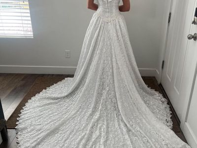 Vintage 90's bridal gown - lace basque waist dress