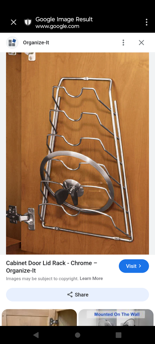 Pan lids holder storage rack wall or cupboard mount chrome