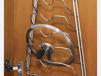 Pan lids holder storage rack wall or cupboard mount chrome