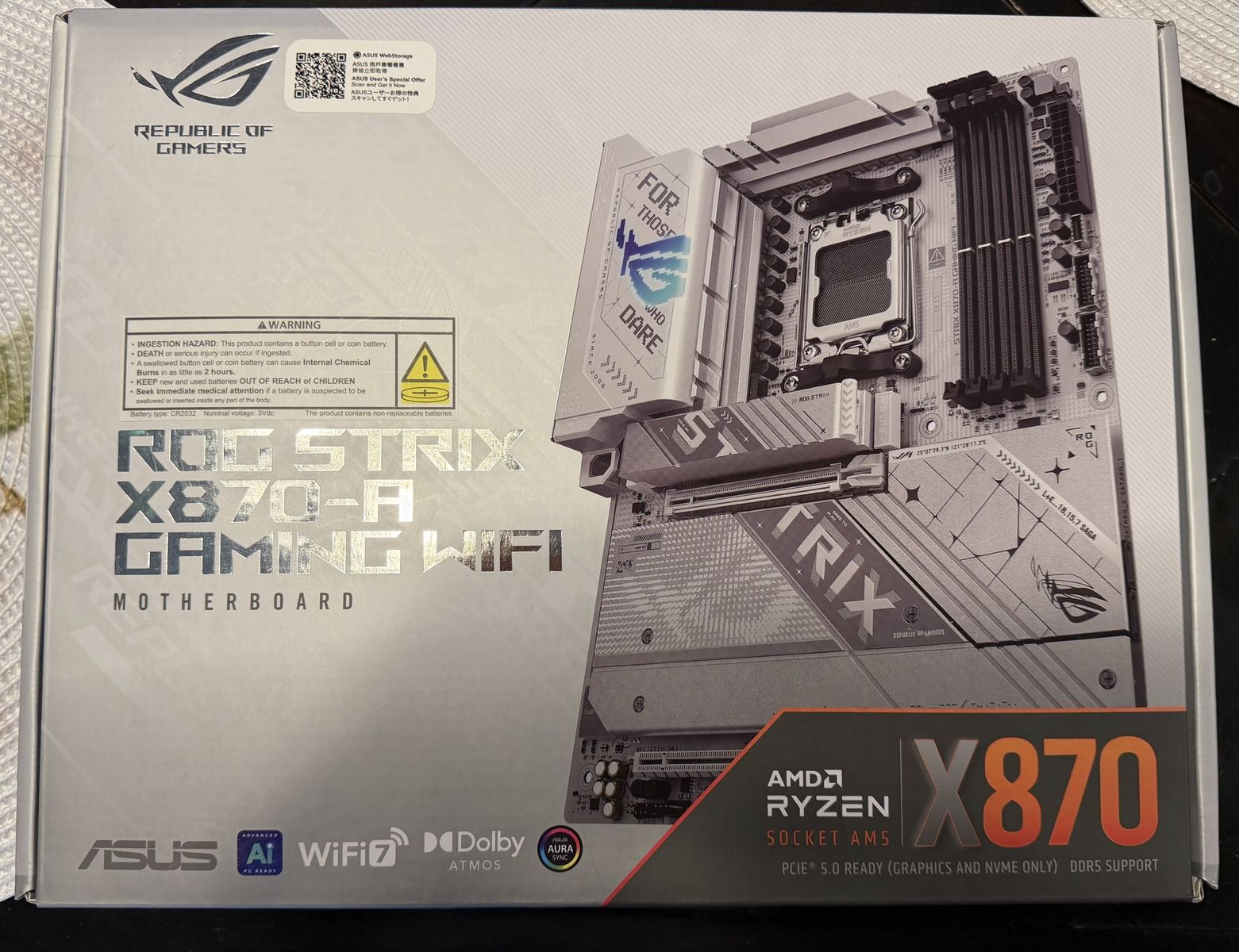 ASUS ROG Strix X870-A Gaming WiFi Motherboard (White) - AM5 Socket, PCIe 5.0, DDR5