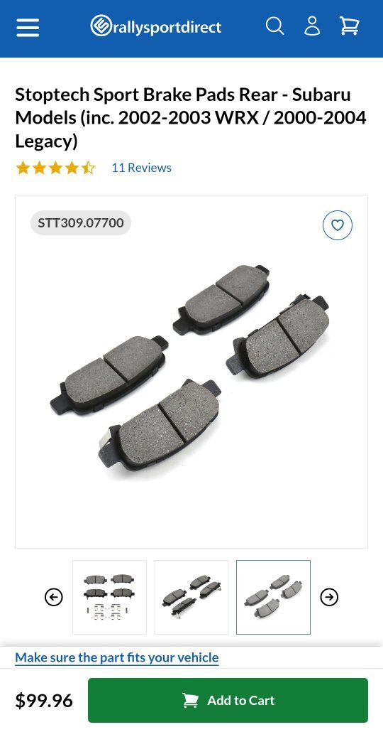Stoptech Sport Brake Pads Rear - Subaru