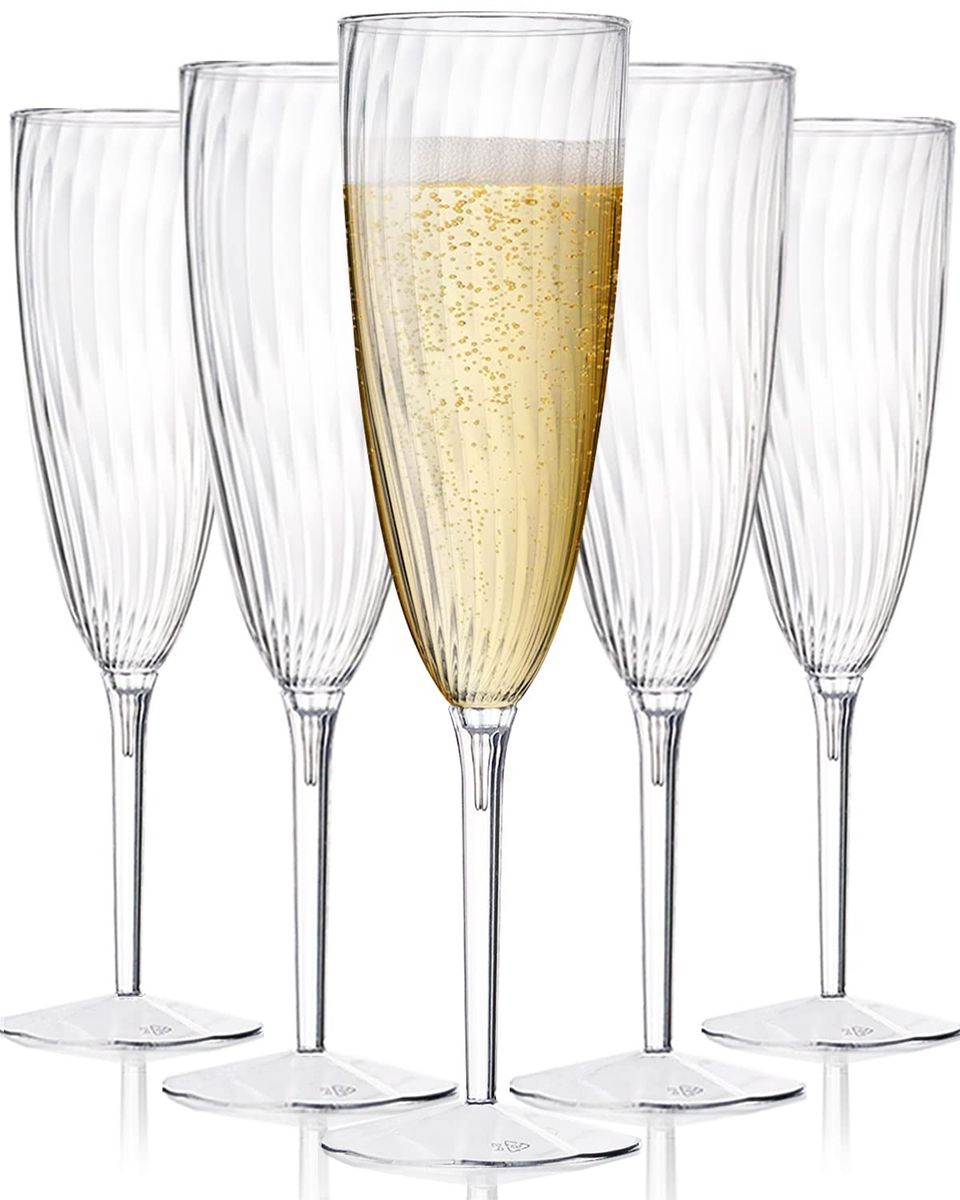 HYHOUSING 5.5oz Clear Plastic Champagne Flutes with Elegant Swirl Design - One Piece, Reusable