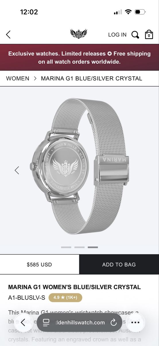 Hidden Hills Marina G1 Women's Blue/Silver Crystal Mesh Wristwatch A1-BLUSLV-S