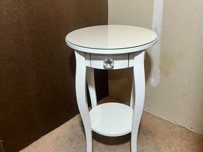 White End / Corner Table with Glass, 1 Draw & Shelf