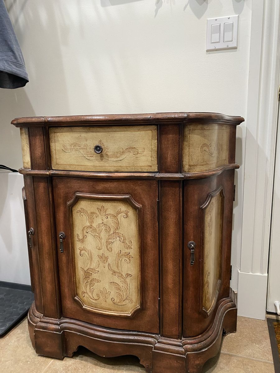 Ornate Wood Accent Cabinet / Nightstand with Drawer and Storage Cabinet - 34" Wide