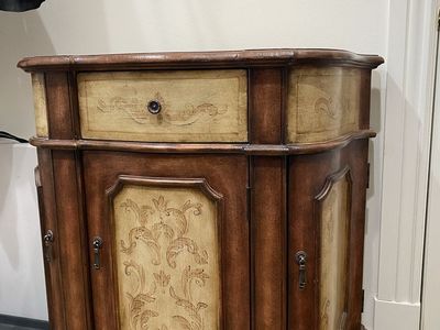 Ornate Wood Accent Cabinet / Nightstand with Drawer and Storage Cabinet - 34" Wide