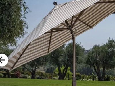 SunVilla 11' Stripe Aluminum Patio Umbrella - Tan & White
