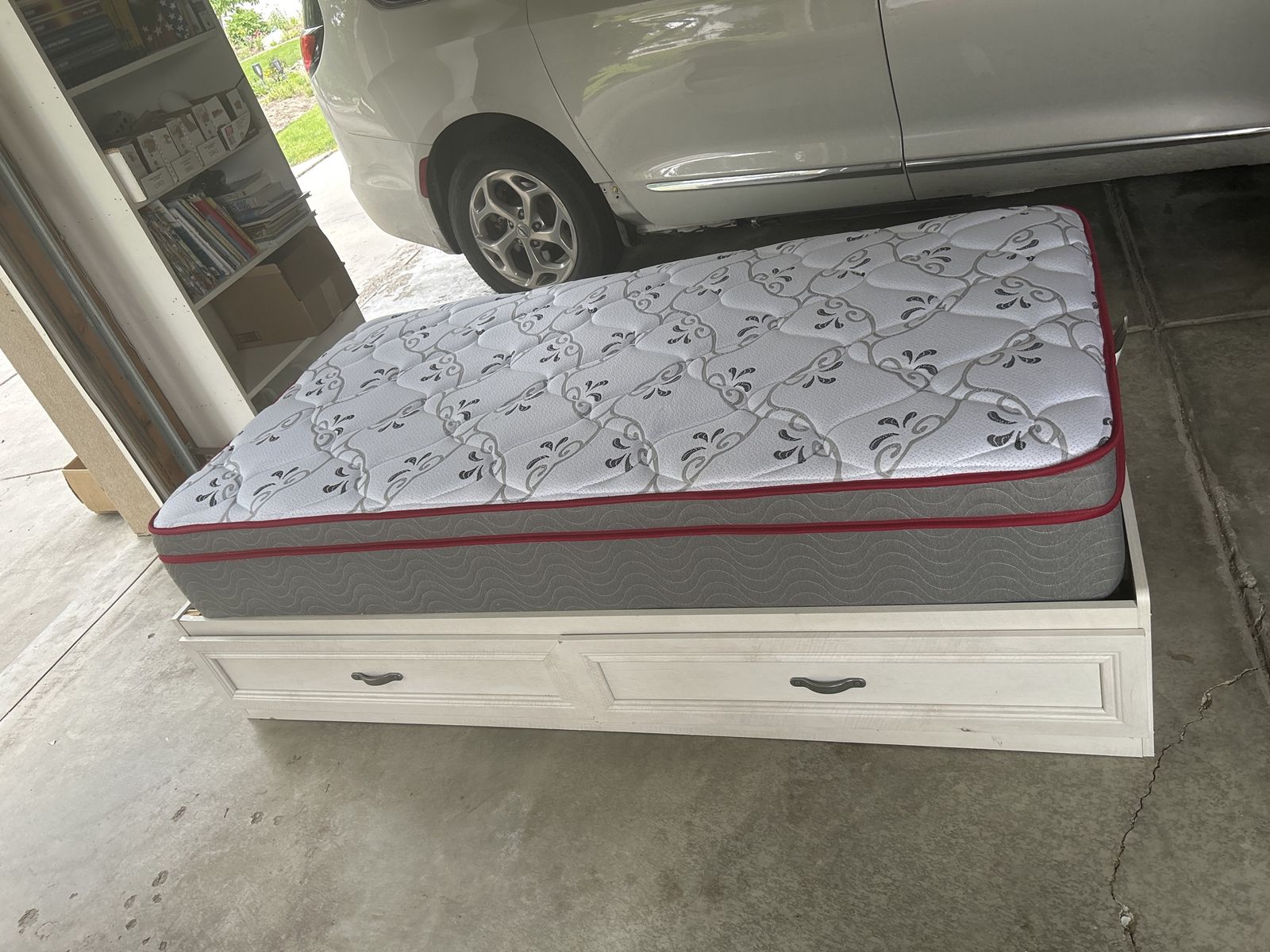 Twin bed  and frame with drawers