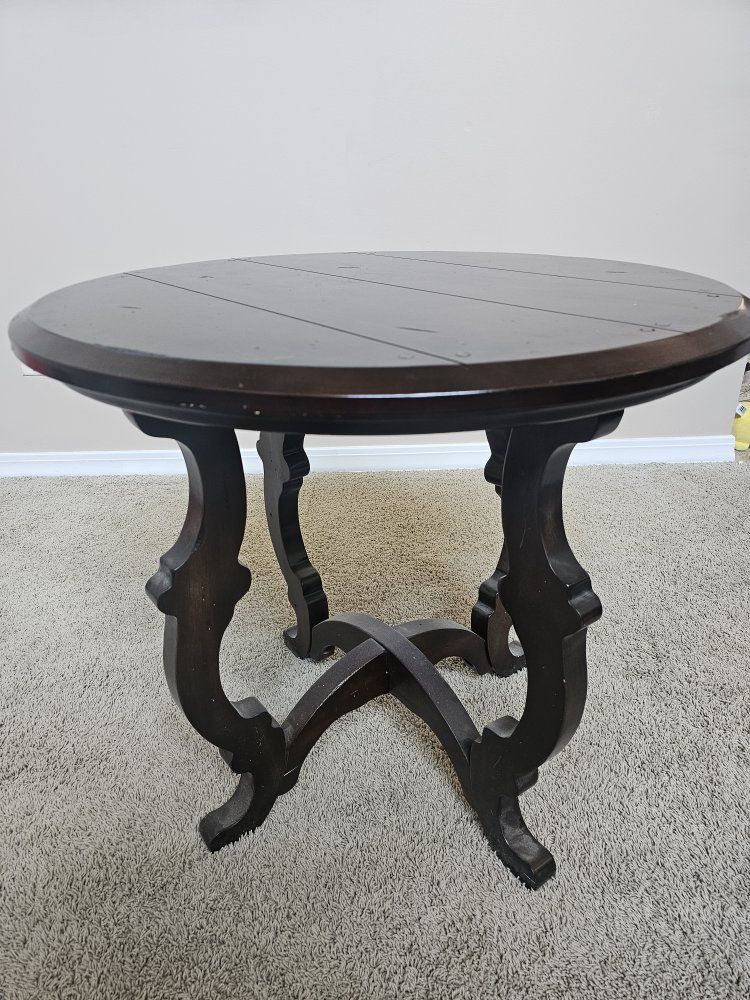 Set of two round Dark Wood Accent Table - Ornate Carved Legs, Side Table