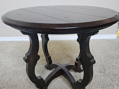 Set of two round Dark Wood Accent Table - Ornate Carved Legs, Side Table