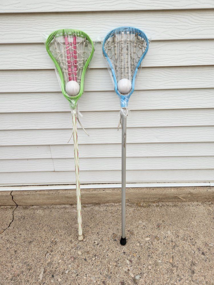 lacrosse stick, brine, green & pink,  DeBeers, blue and white, good condition