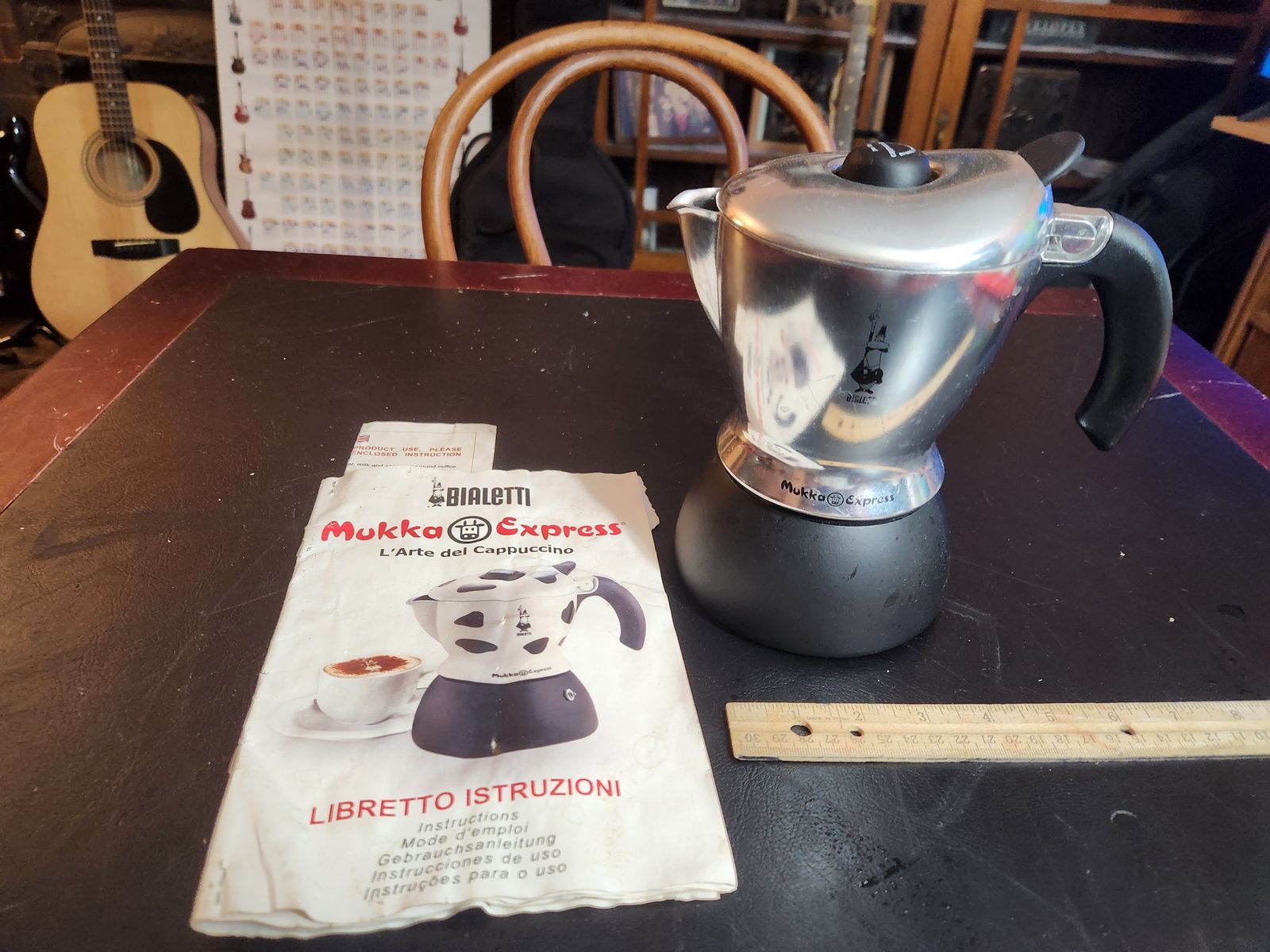 Bialetti Mokka Coffee Maker and cappacinno pot.  Makes espresso on the stove.  Works great, perfect shape.