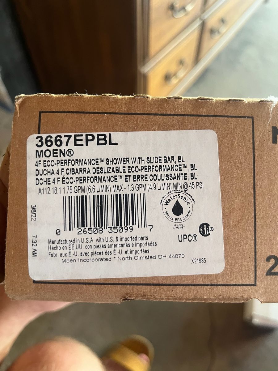 Moen 3667EPBL Matte Black Eco-Performance Handshower with Slide Bar - Unused, Open Box