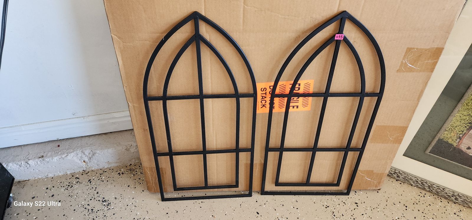 Decorative Black Arched Iron Wall Decor Window Frames - Set of 2