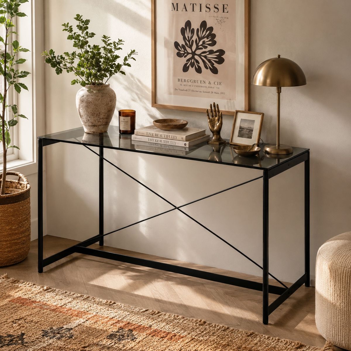 Vintage MCM glass and metal console/entryway table made by Mario Asnago