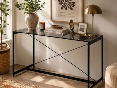 Vintage MCM glass and metal console/entryway table made by Mario Asnago