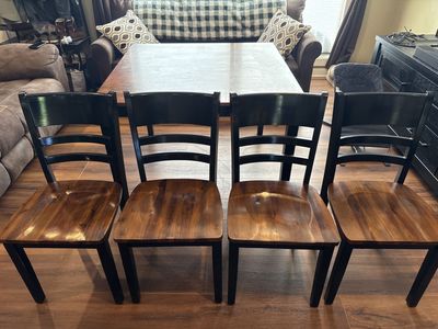 Table and Set of 4 Wooden Dining Chairs
