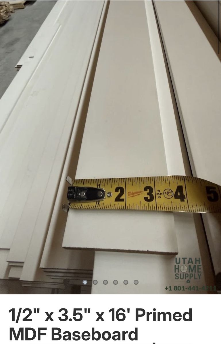 1/2" x 3.5" x 16' Primed MDF Baseboard