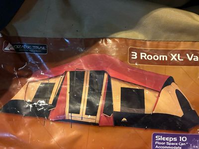 Complete 10-Person Family Camping Tent -Ozark Trail 3-Room XL Vacation Lodge