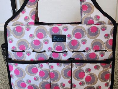 Clever Container Organized Caddy Utility Tote Bag Circle Pattern Pink Grey