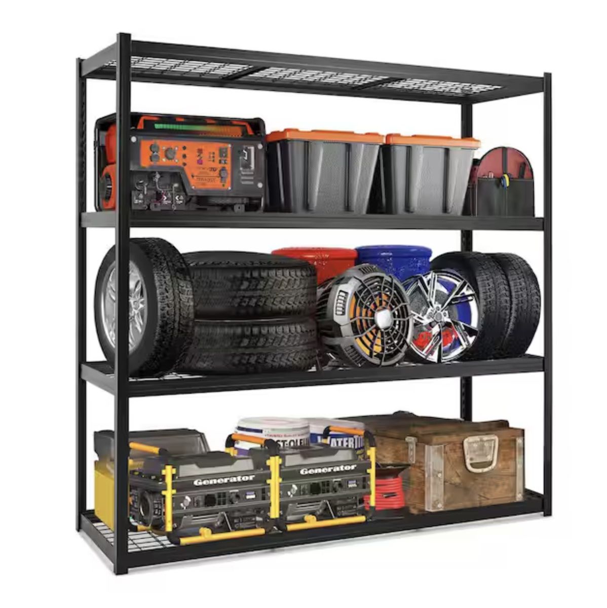 Huluwat 4-Tiers Heavy Duty Metal Adjustable Garage Storage Shelving Unit in Black (70.8 in. W x 70.8 in. H x 23.6 in. D)