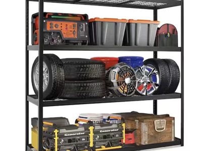 Huluwat 4-Tiers Heavy Duty Metal Adjustable Garage Storage Shelving Unit in Black (70.8 in. W x 70.8 in. H x 23.6 in. D)