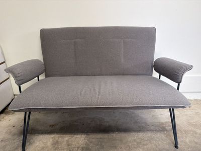 Custom Modern Gray Fabric Loveseat with Black Hairpin Legs - Compact 2-Seater Sofa