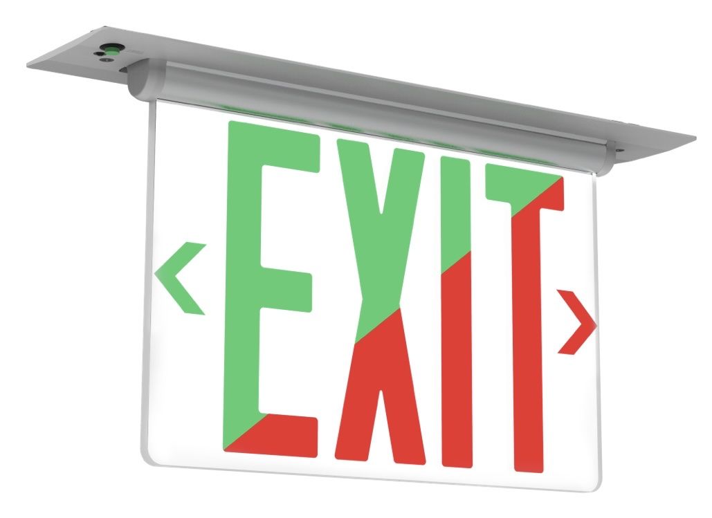 ExiLine Edge-Lit Exit Sign 6" Dual Color Red/Green Universal Mount
