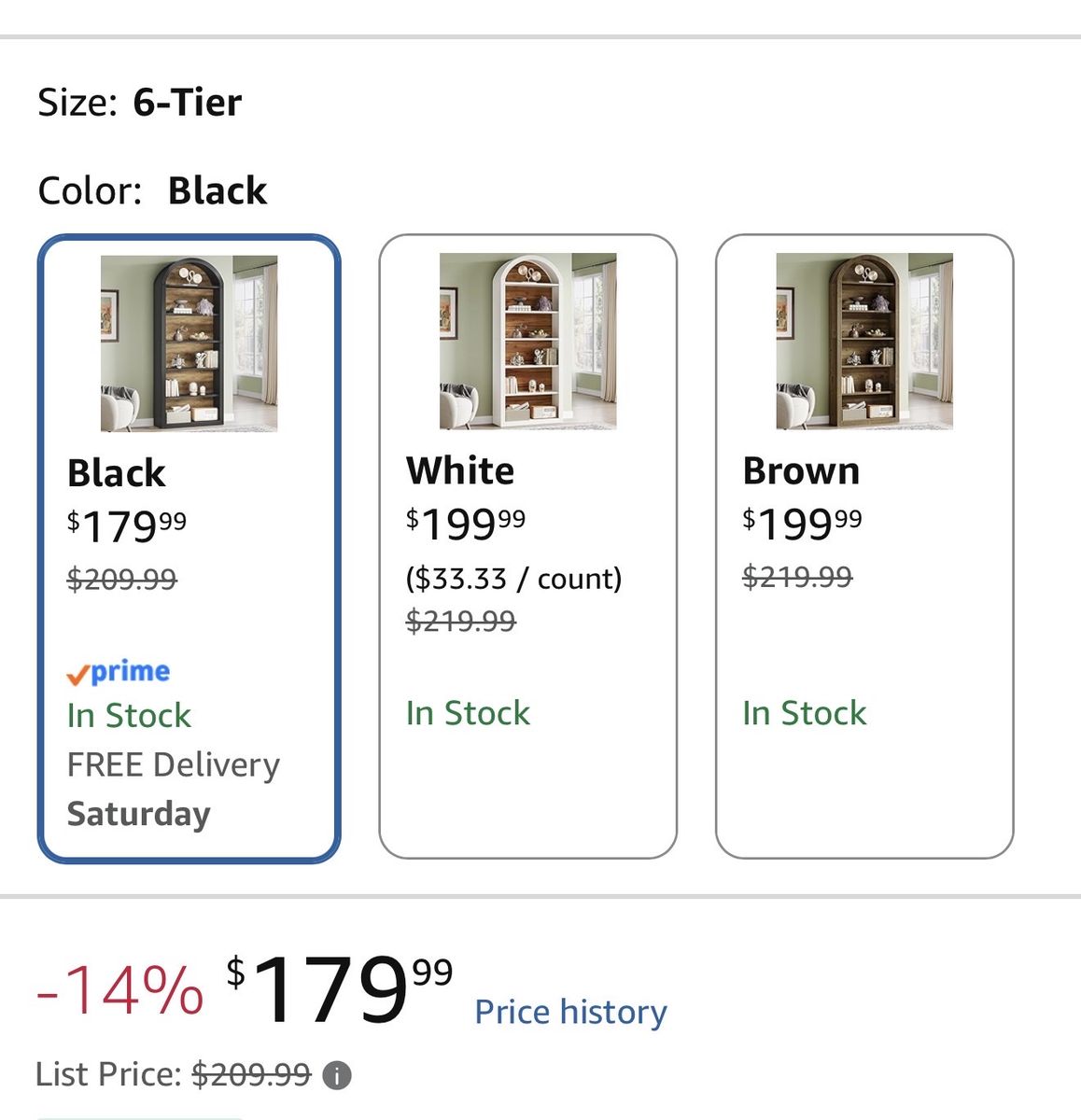 6-Tier Black Arched Industrial Display Shelf, Bookshelf, Storage Unit - 77.16" H