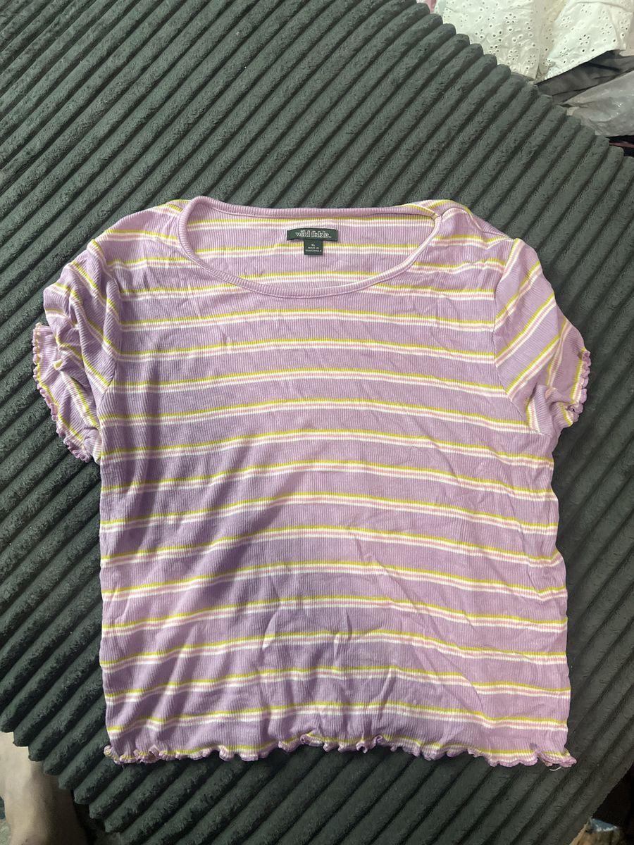 Wild Fable Striped Lettuce Hem Short Sleeve Top Purple Size XL