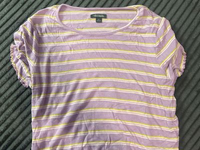 Wild Fable Striped Lettuce Hem Short Sleeve Top Purple Size XL